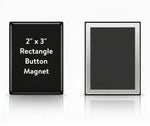 Black rectangle button magnet with text on a white background