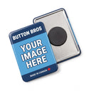 Custom rectangle button magnet, front and magnet back