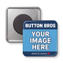 Custom square button magnet, front and magnet back
